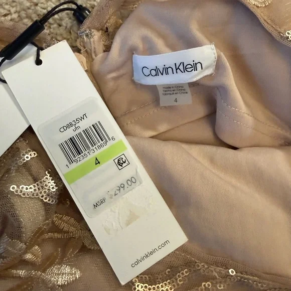 Calvin Klein Gold Long Sleeve Lace Dress - Picture 5 of 6